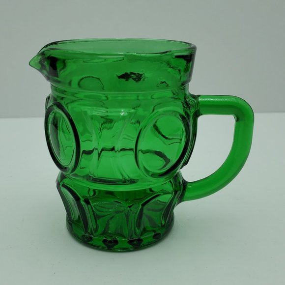 Wheaton Glass Emerald Green Bullseye Creamer Sugar Bowl with Lid Circles Panels - Picture 4 of 11
